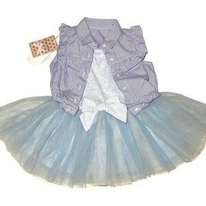 NWT Lapin House Collection Blue Striped Top with Tulle Skirt , 2 piece set, 3T